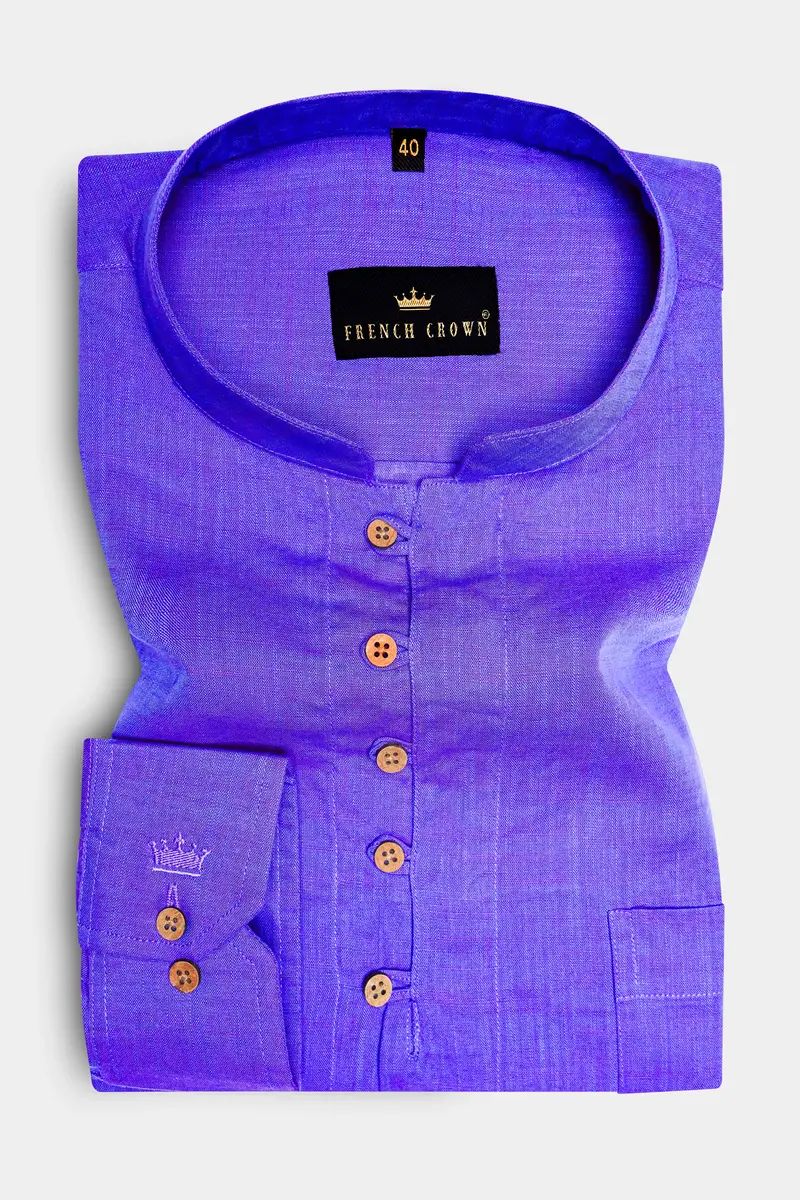 Daisy Bush Blue Dual Tone Luxurious Linen Kurta Shirt 2