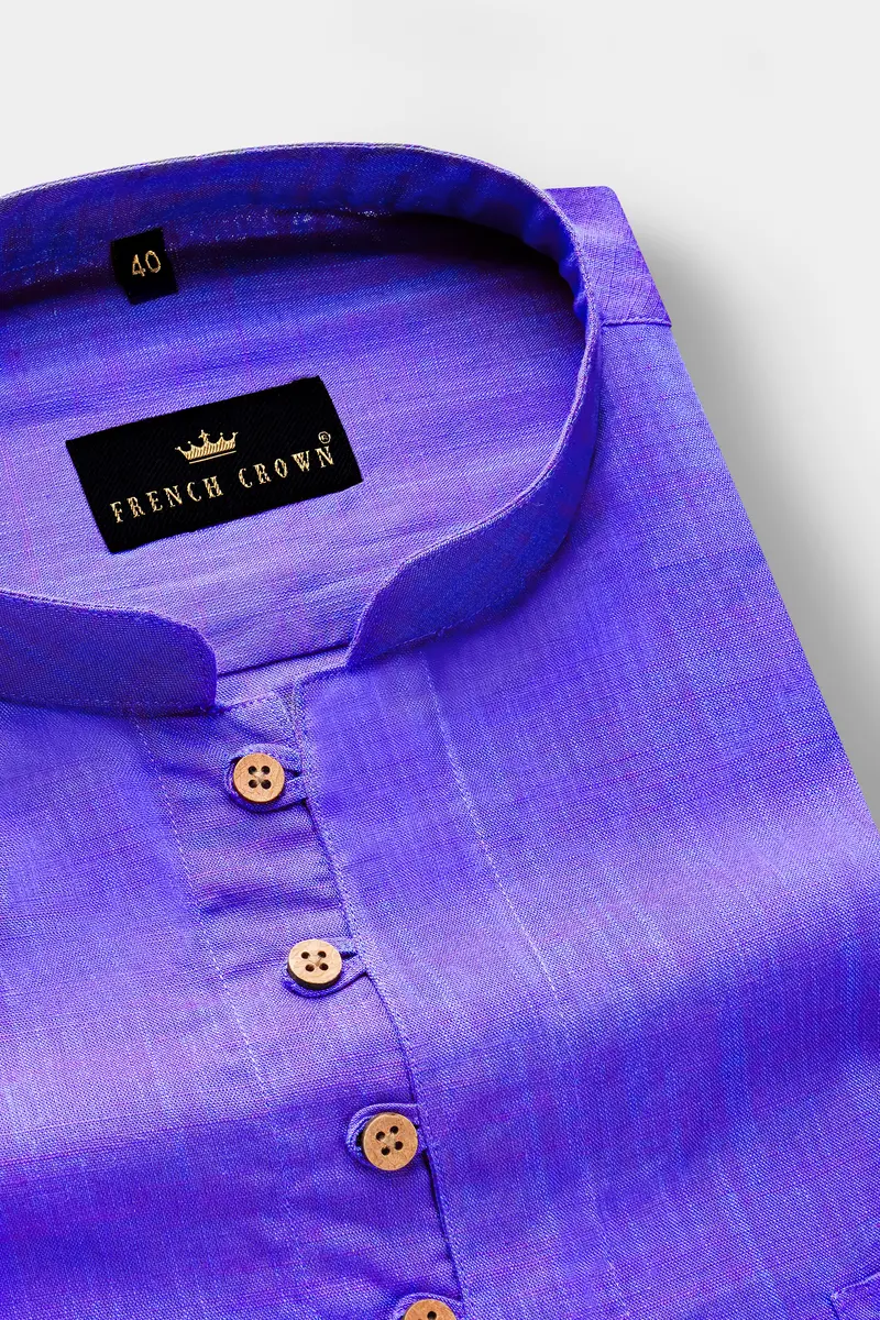 Daisy Bush Blue Dual Tone Luxurious Linen Kurta Shirt 4