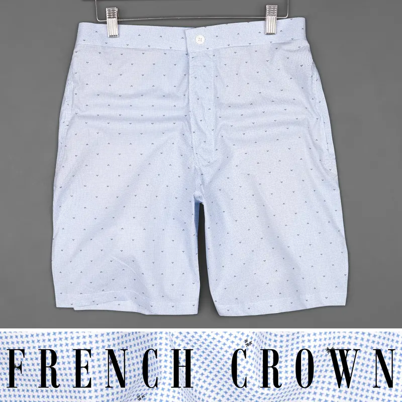Danube Blue And White Printed Premium Cotton Shorts 1