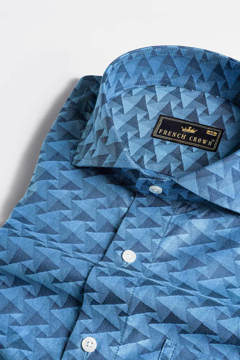 Danube Blue With Blumine 3D Art Jacquard Textured Premium Giza Cotton Shirt 1
