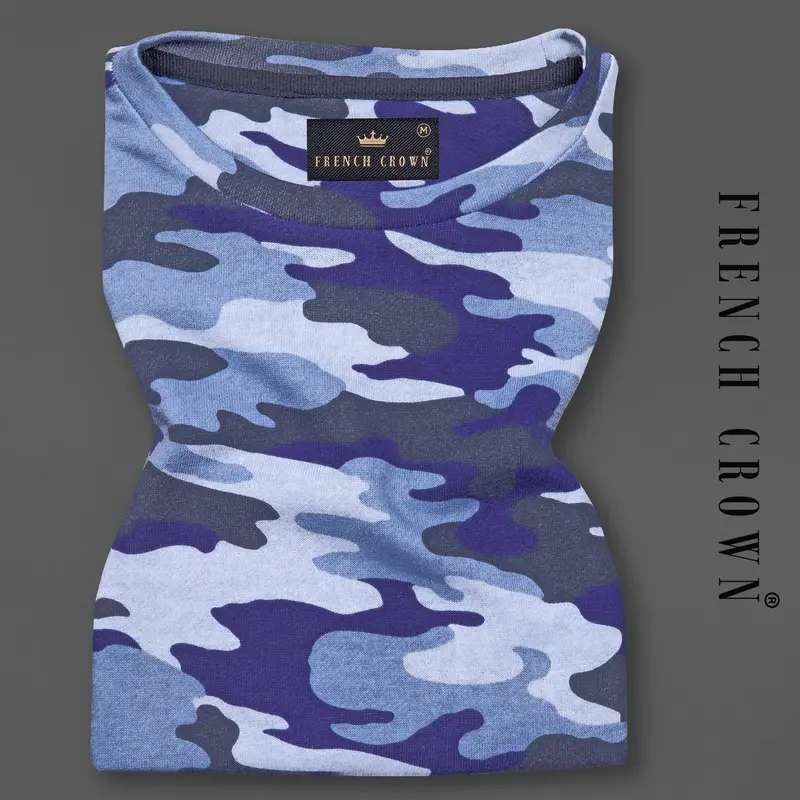 Danube Blue With Scarpa Gray Camouflage Super Soft Premium Cotton Jersey T-Shirt 1