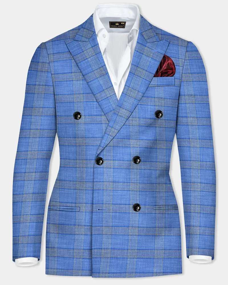 Danube Blue Wool Blend Double Breasted Blazer 1