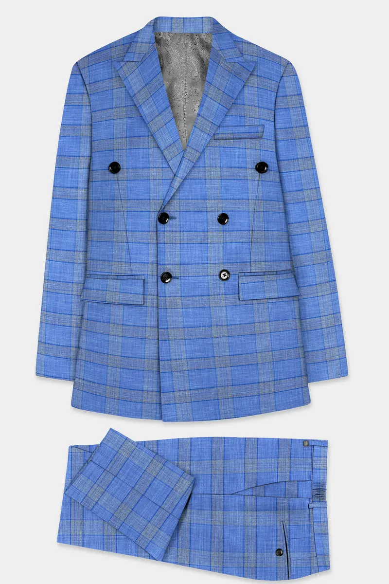 Danube Blue Wool Blend Double Breasted Suit 11