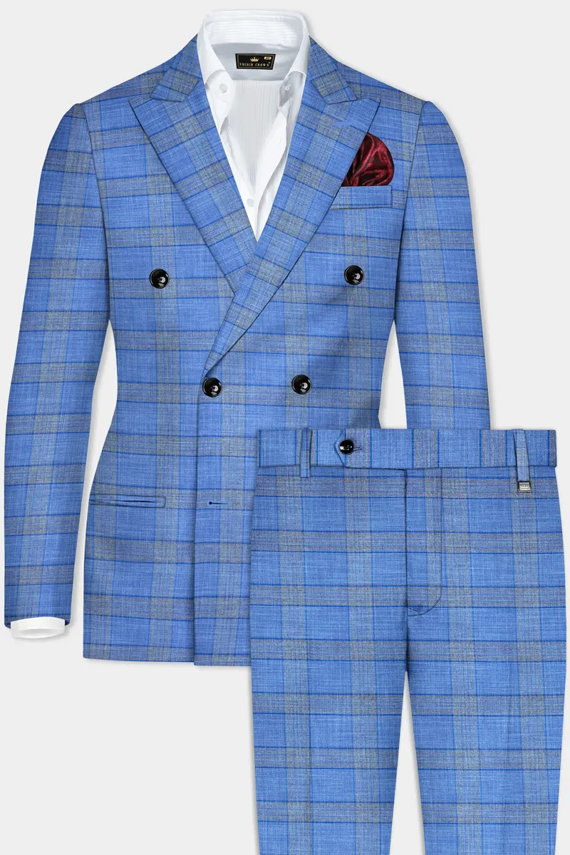 Danube Blue Wool Blend Double Breasted Suit 2
