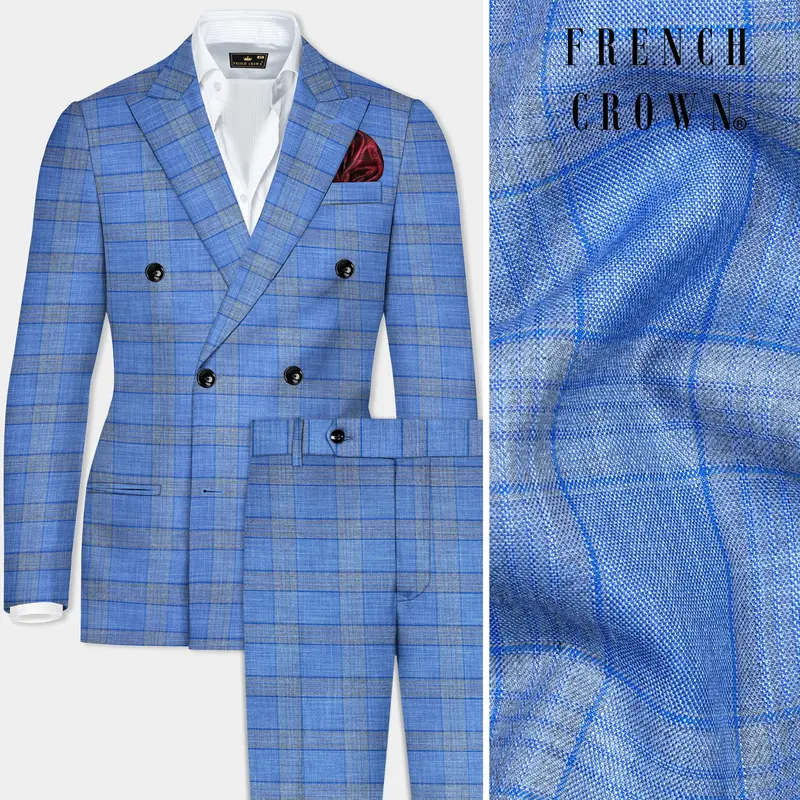 Danube Blue Wool Blend Double Breasted Suit 20