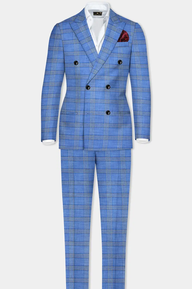 Danube Blue Wool Blend Double Breasted Suit 4