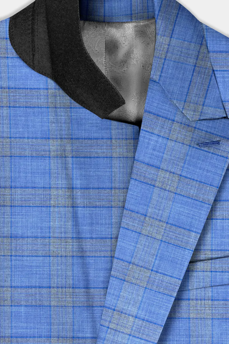 Danube Blue Wool Blend Double Breasted Suit 5