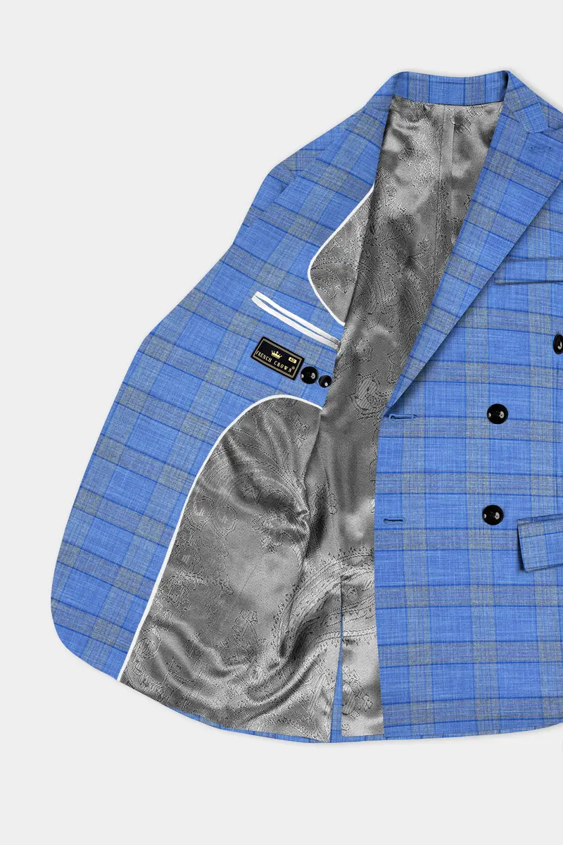 Danube Blue Wool Blend Double Breasted Suit 6