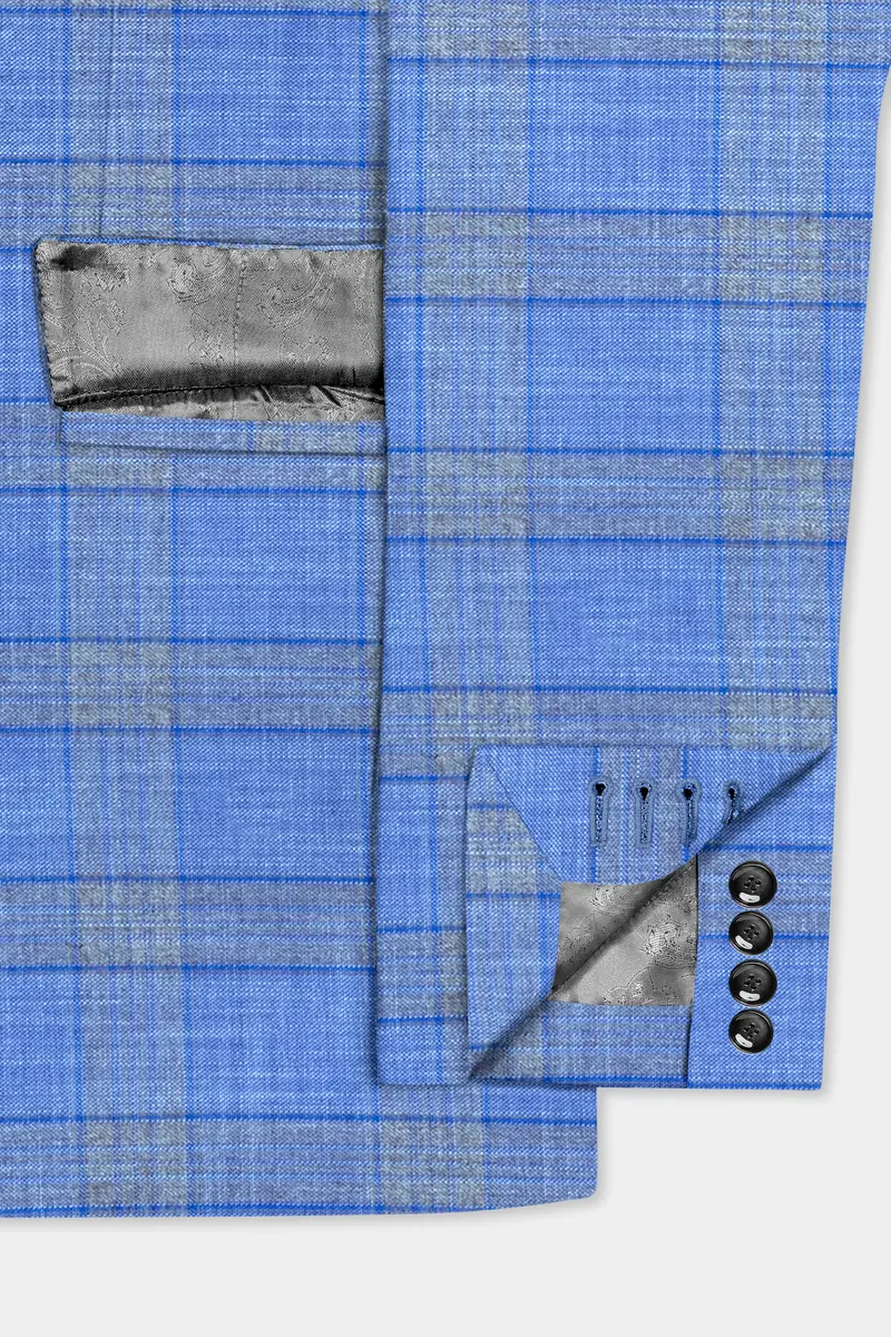 Danube Blue Wool Blend Double Breasted Suit 7