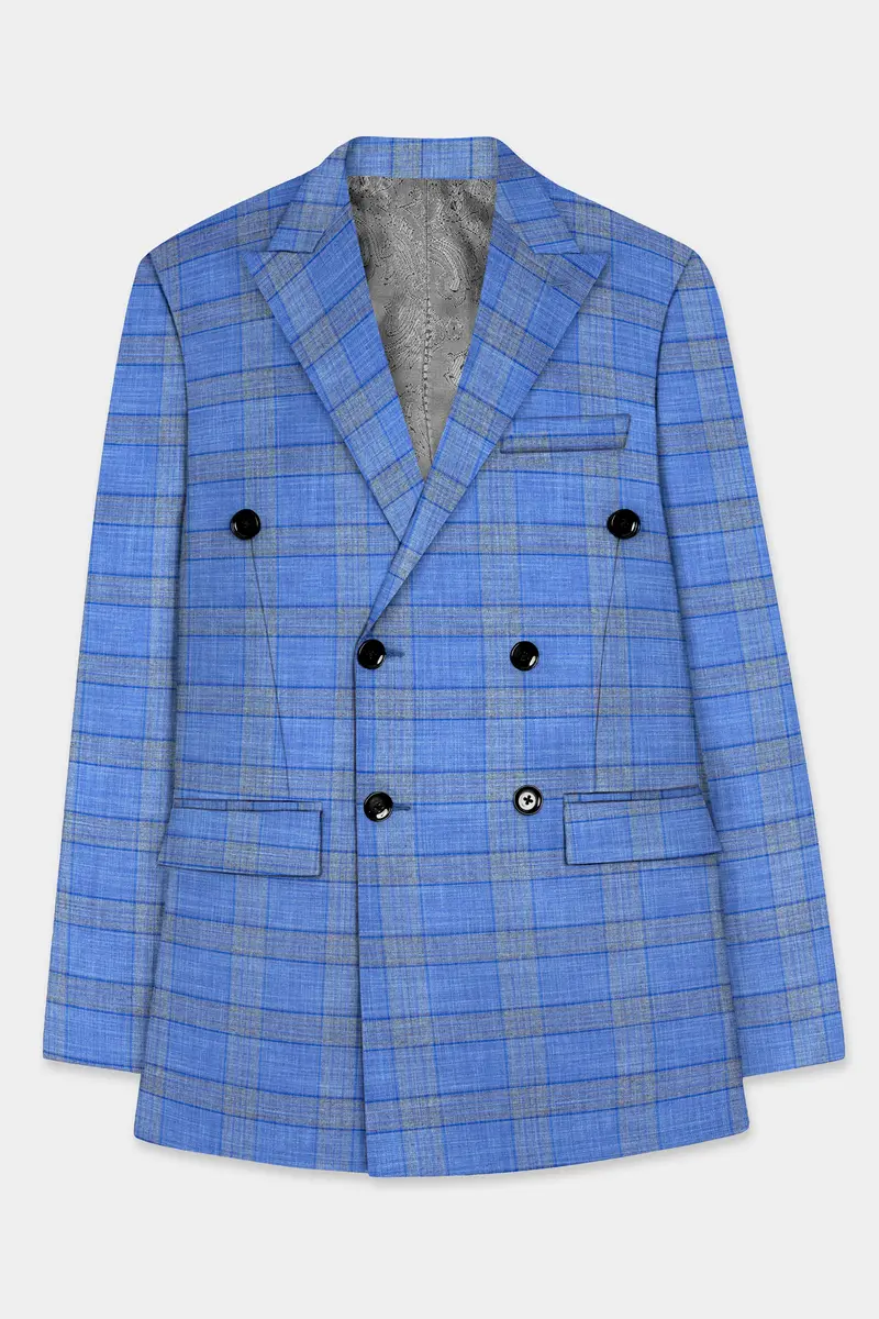 Danube Blue Wool Blend Double Breasted Suit 9