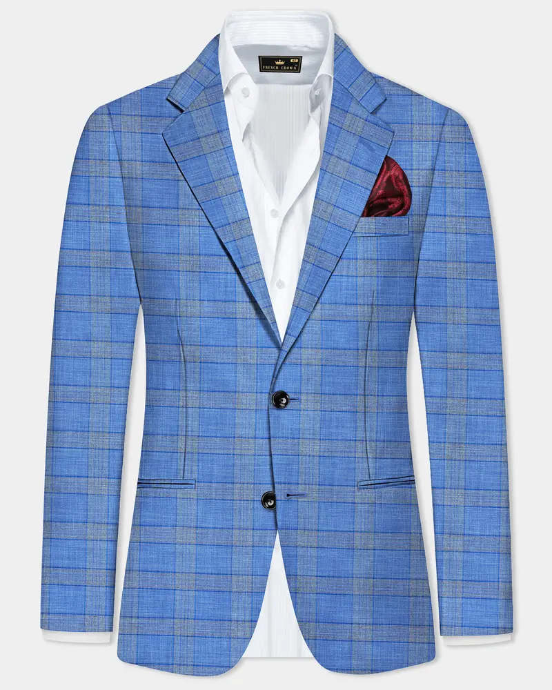 Danube Blue Wool Blend Single Breasted Blazer 1