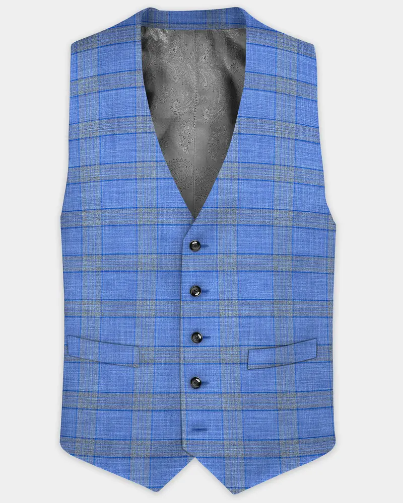 Danube Blue Wool Blend Waistcoat 1