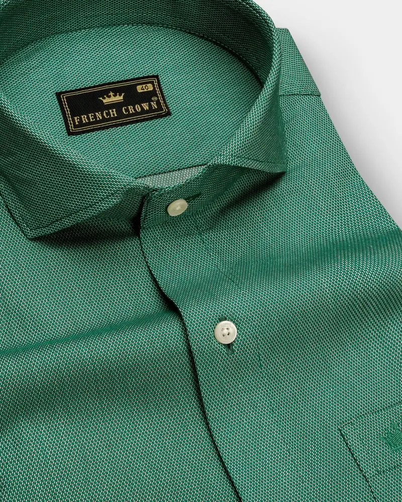 Dark Aqua Green Dobby Textured Premium Giza Cotton Shirt 1