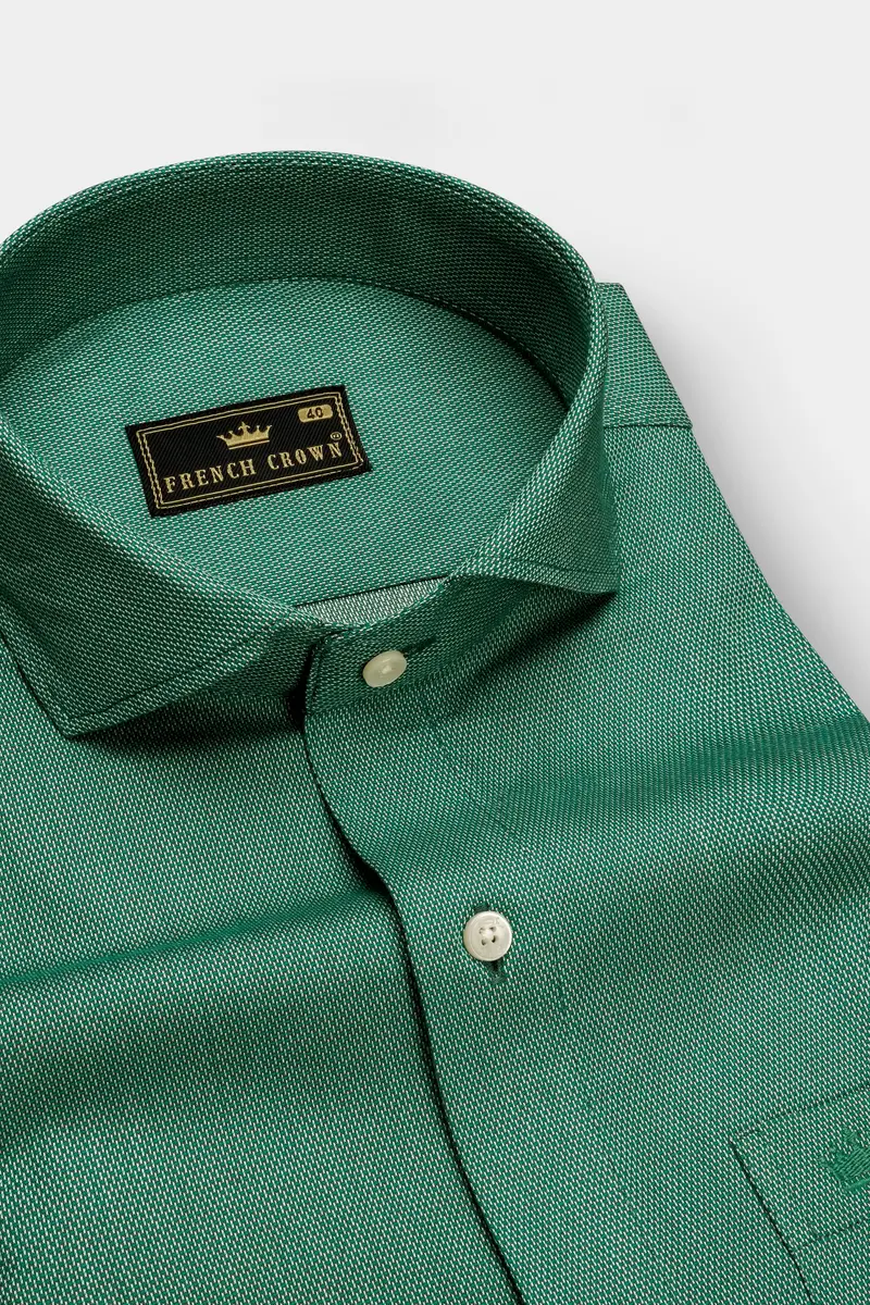 Dark Aqua Green Dobby Textured Premium Giza Cotton Shirt 2