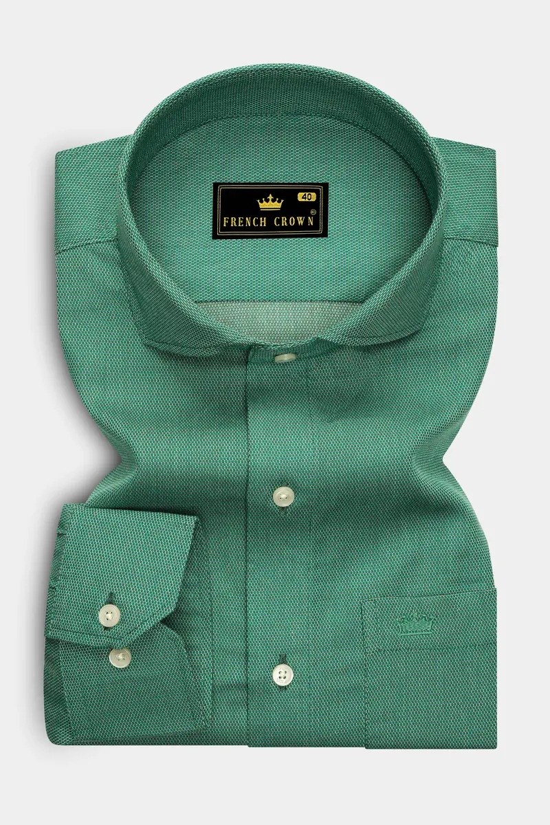 Dark Aqua Green Dobby Textured Premium Giza Cotton Shirt 4