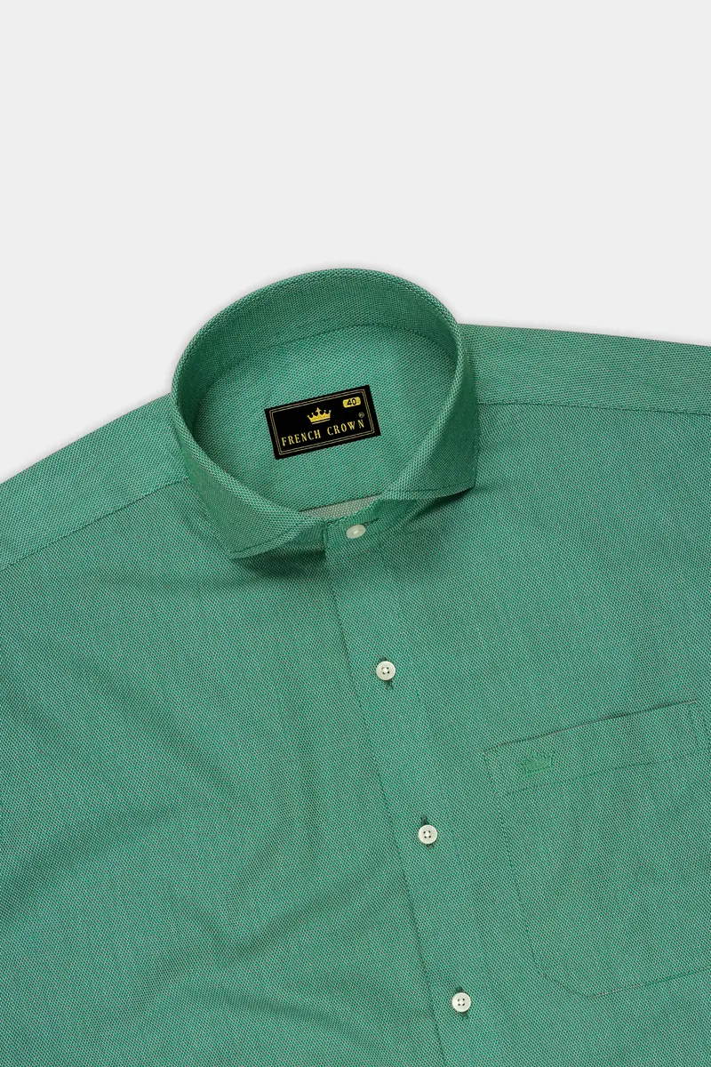 Dark Aqua Green Dobby Textured Premium Giza Cotton Shirt 5