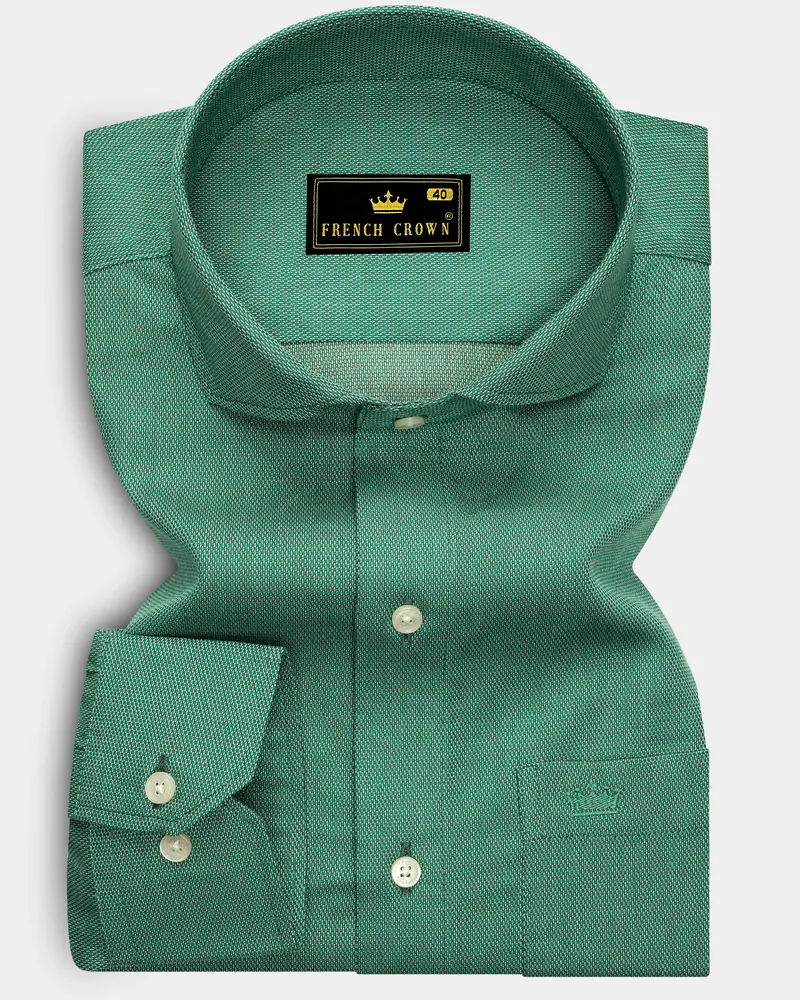 Dark Aqua Green Dobby Textured Premium Giza Cotton Shirt 6