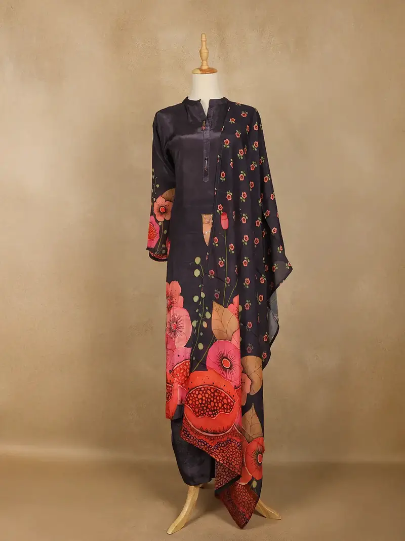 Dark Aubergine Floral Design Printed Salwar Suit 1