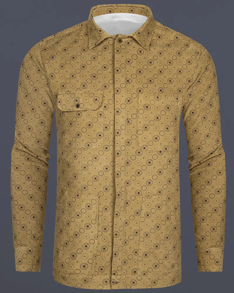 Dark Beige And Eclipse Brown Textured With Patchwork Corduroy Designer Shirt 1