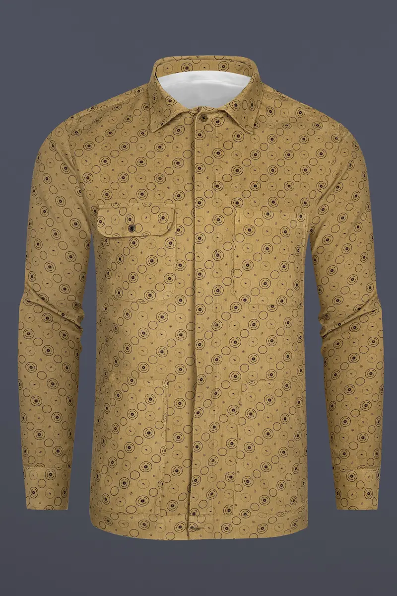 Dark Beige And Eclipse Brown Textured With Patchwork Corduroy Designer Shirt 2