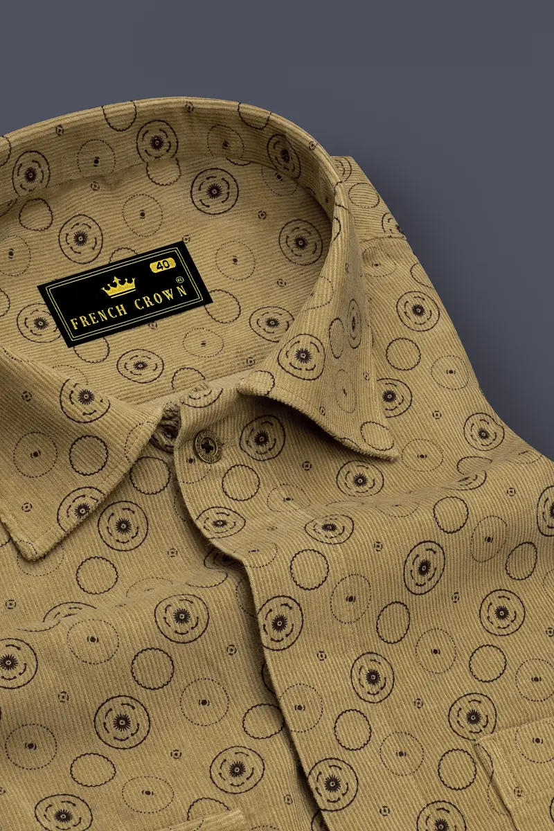 Dark Beige And Eclipse Brown Textured With Patchwork Corduroy Designer Shirt 4