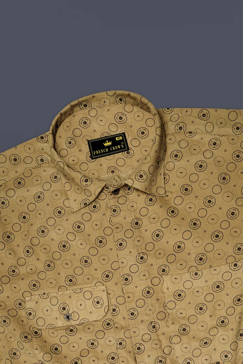 Dark Beige And Eclipse Brown Textured With Patchwork Corduroy Designer Shirt 5