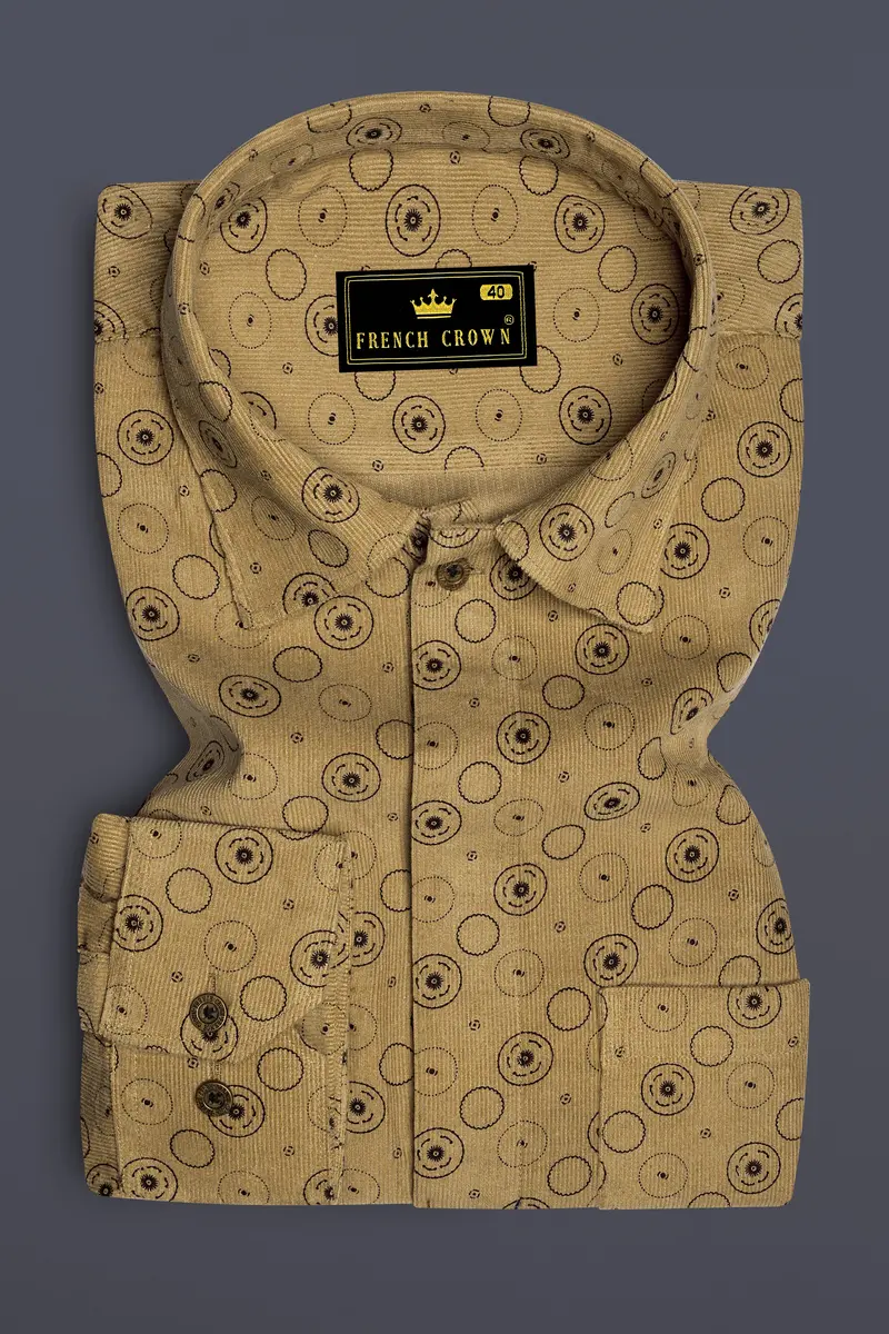 Dark Beige And Eclipse Brown Textured With Patchwork Corduroy Designer Shirt 6