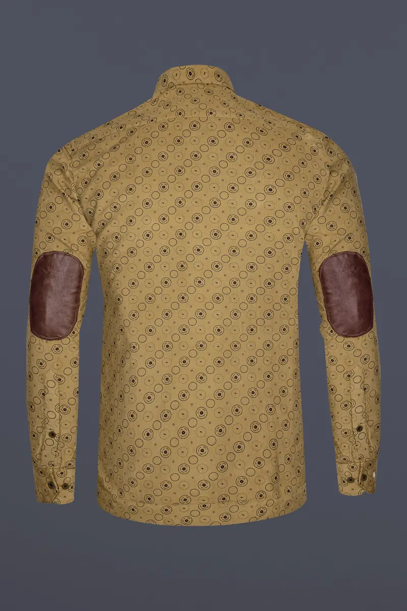 Dark Beige And Eclipse Brown Textured With Patchwork Corduroy Designer Shirt 7