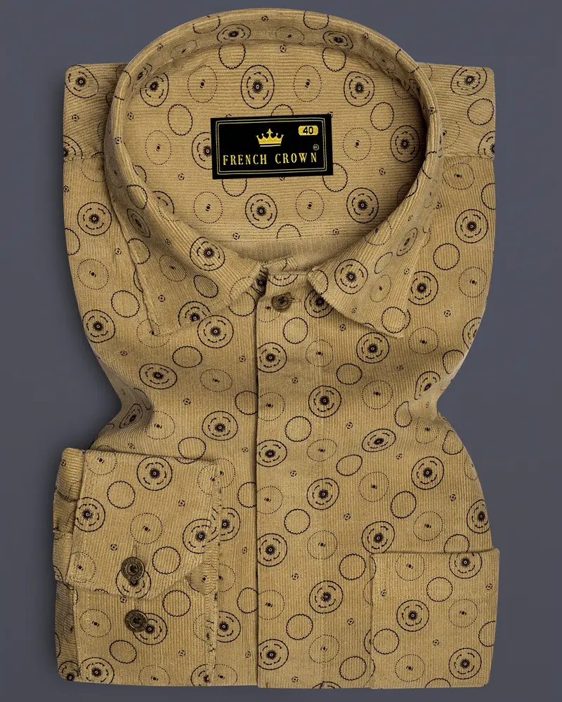 Dark Beige And Eclipse Brown Textured With Patchwork Corduroy Designer Shirt 8