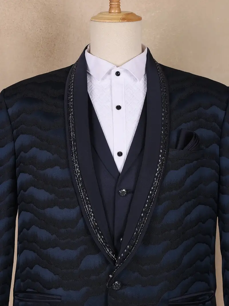Dark Blue Abstract Designed Men's Suit 2