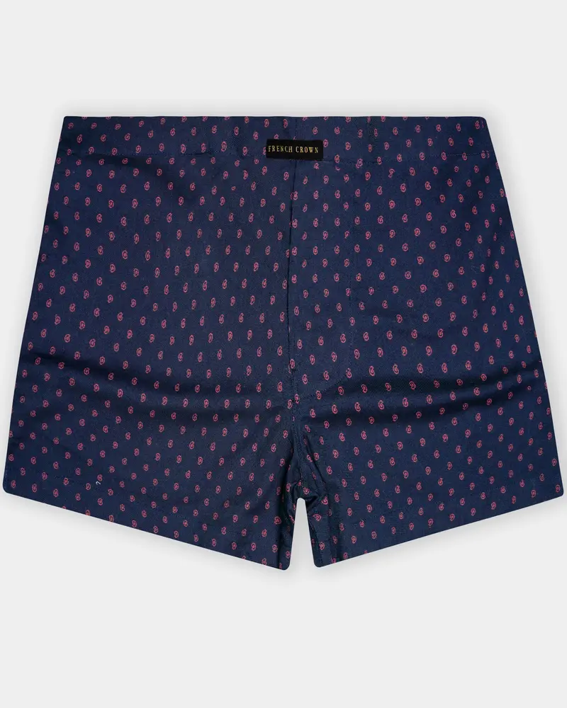 Dark Blue And Bush Red Printed Poplin Premium Cotton Boxer 1