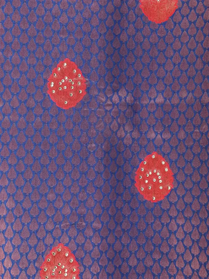 Dark Blue Art Silk Saree With Leaf Design On The Body With Designed Border 2