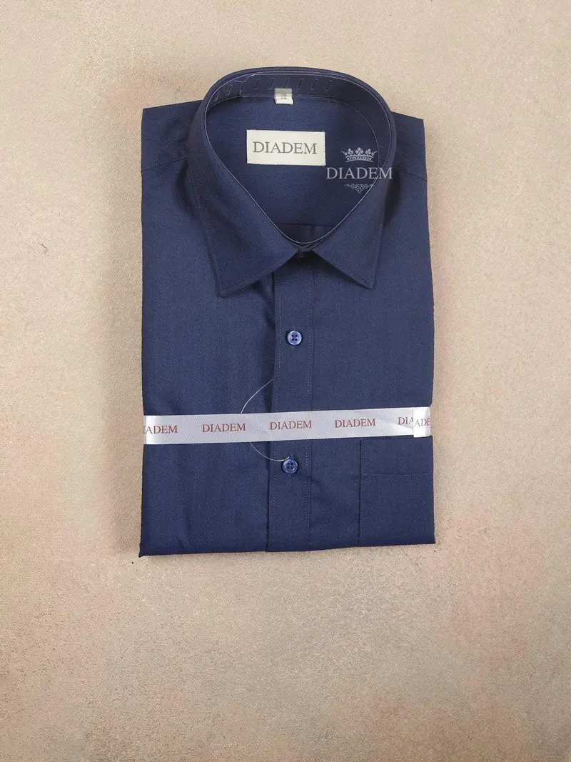 Dark Blue Cotton Plain Formal Shirt, Full Sleeve 1