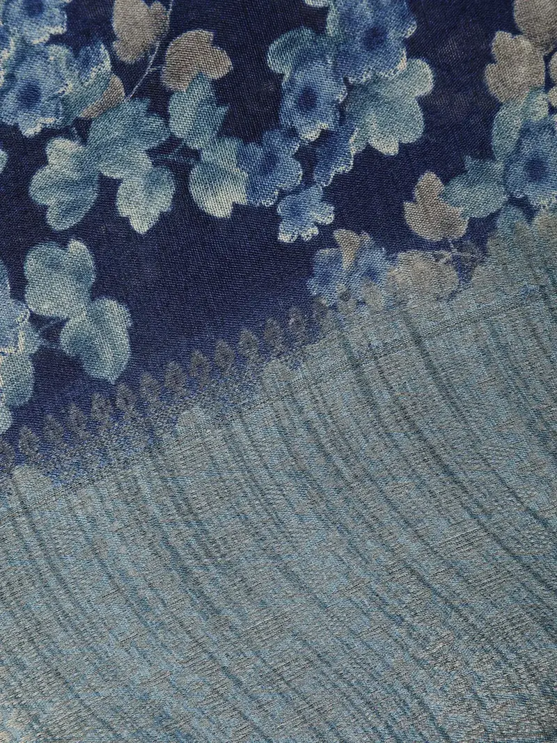 Dark Blue Floral Design Raw Silk Saree 2