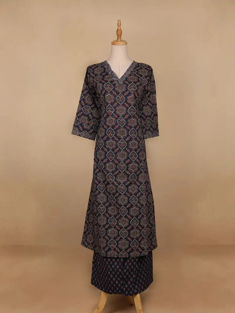 Dark Blue Floral Designed Cotton Salwar Suit 1