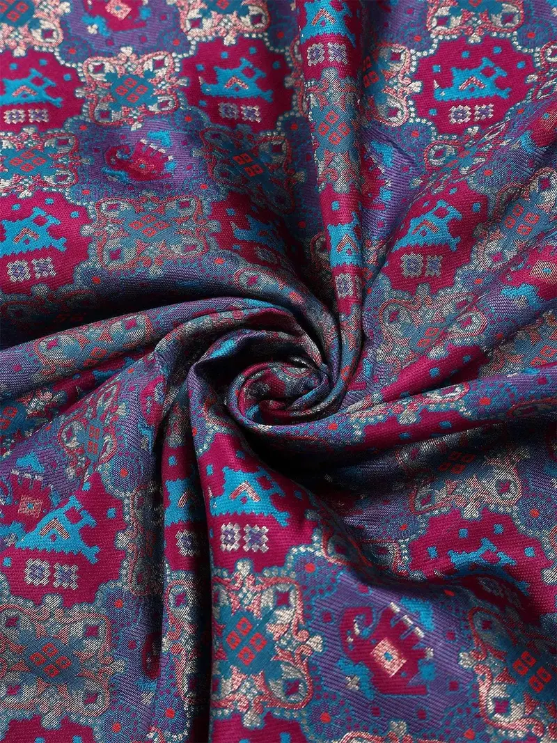 Dark Blue Semi Banarasi Saree With Geometric And Animal Motif On The Body With Border 2