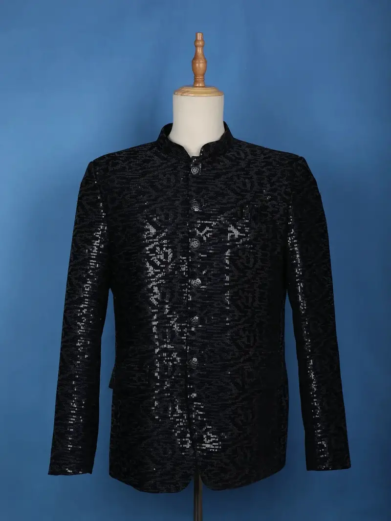 Dark Blue Sequin Designed Jodhpuri Men's Suit 1