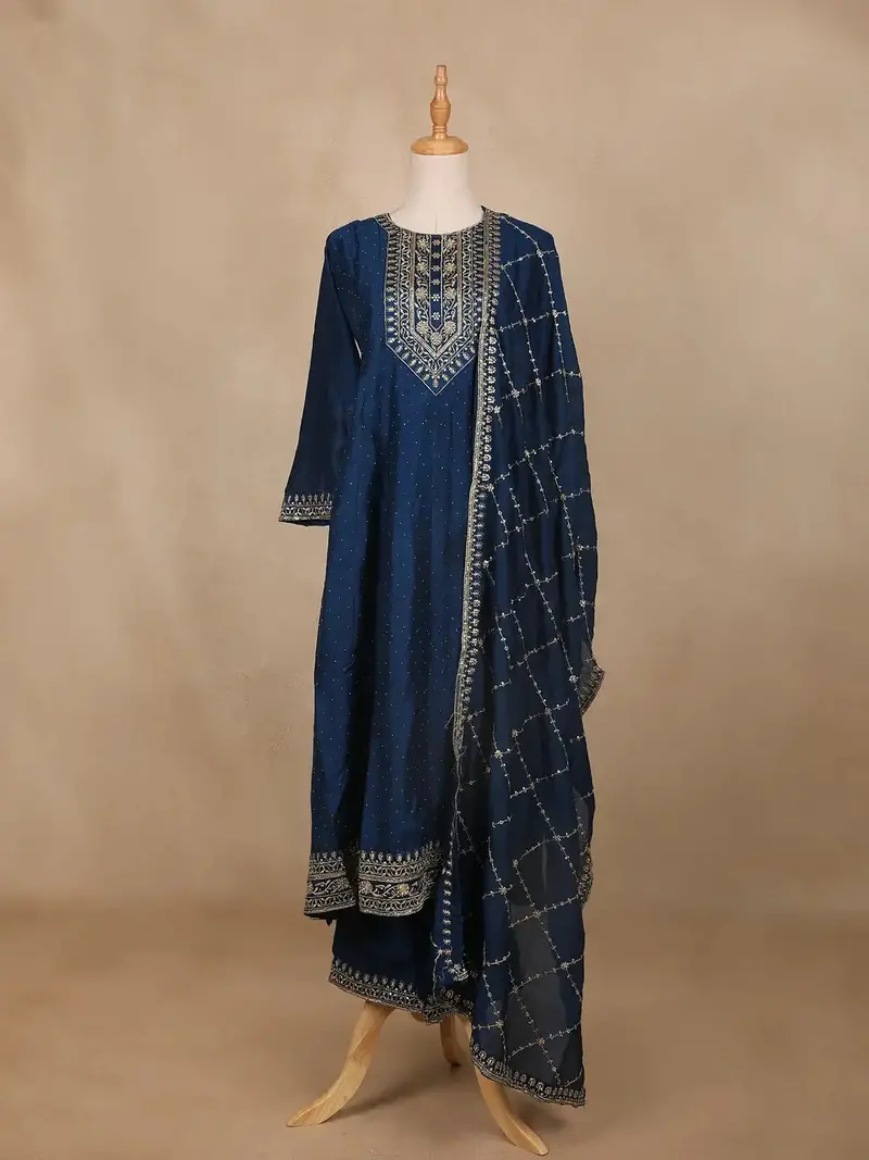 Dark Blue Solid Design Georgette Salwar Suit 1