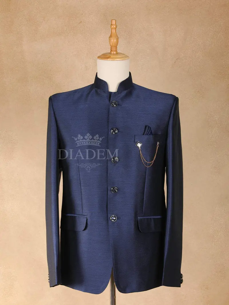 Dark Blue Solid Jodhpuri Men's Suit 1