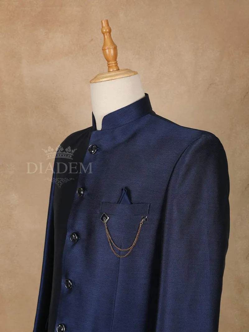 Dark Blue Solid Jodhpuri Men's Suit 2