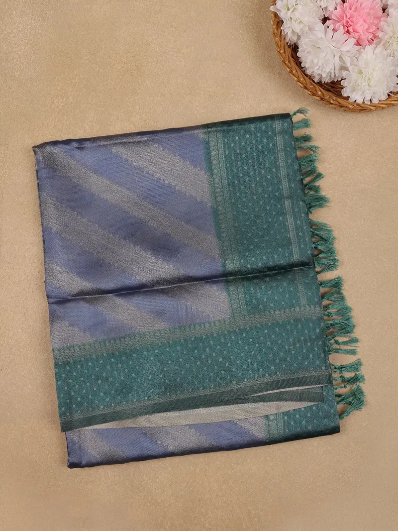 Dark Blue Striped Design Tissue Silk Saree 1
