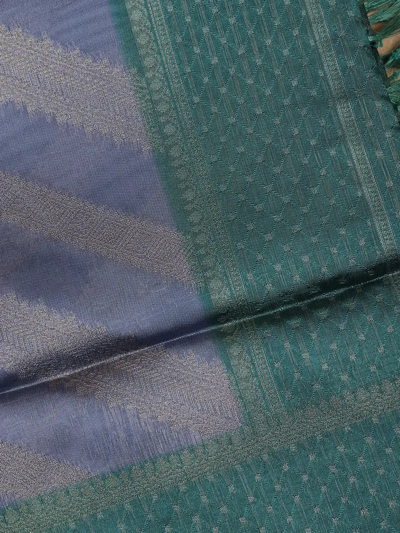 Dark Blue Striped Design Tissue Silk Saree 2
