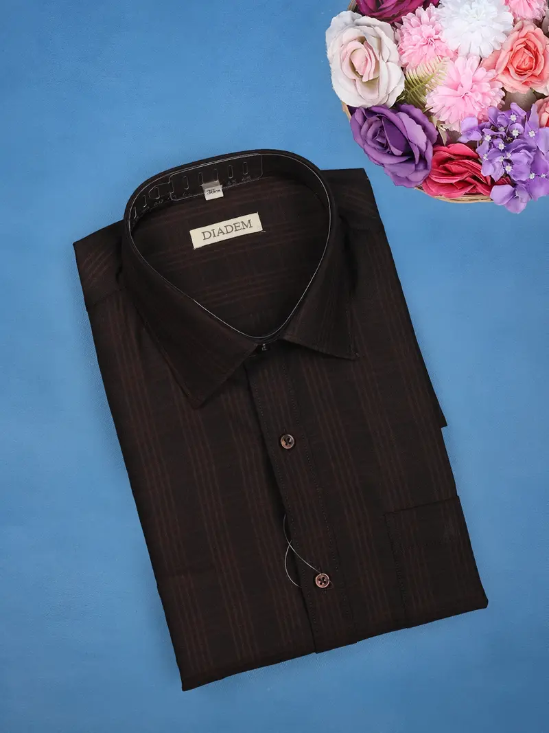Dark Brown Checked Design Half Sleeve Cotton Shirt 1