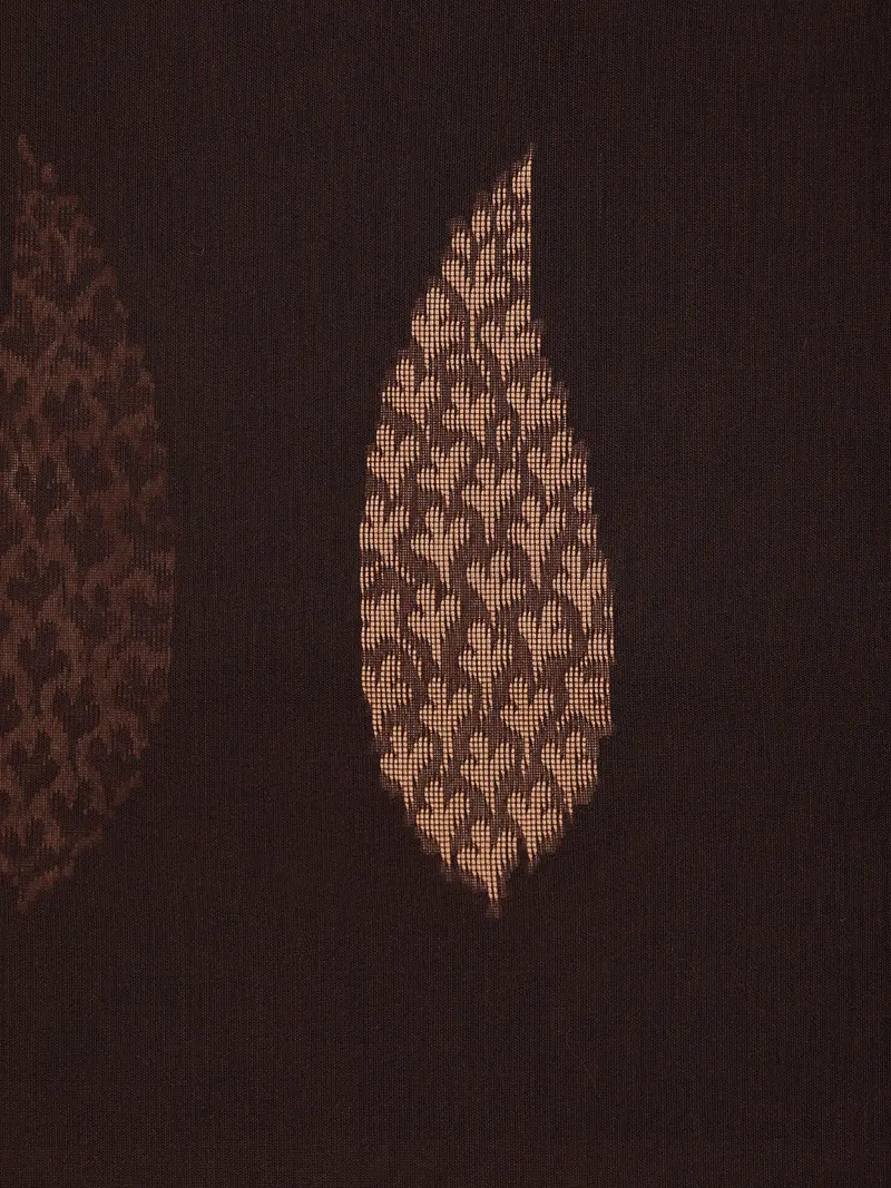 Dark Brown Leaf Woven Design Cotton Saree With Self Border 2