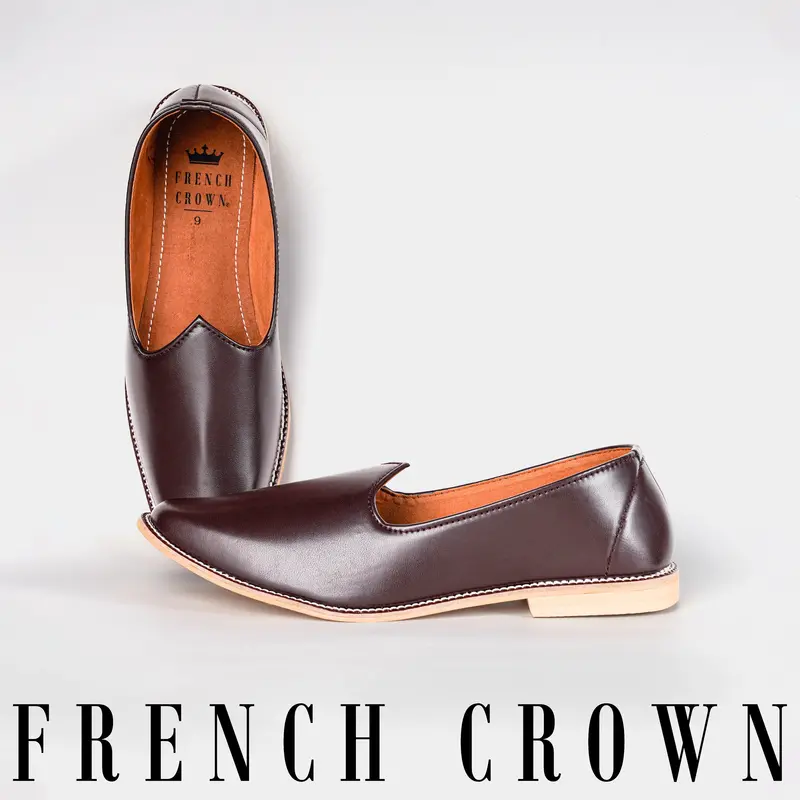 Dark Brown Vegan Leather Hand Stitched Jutis 1