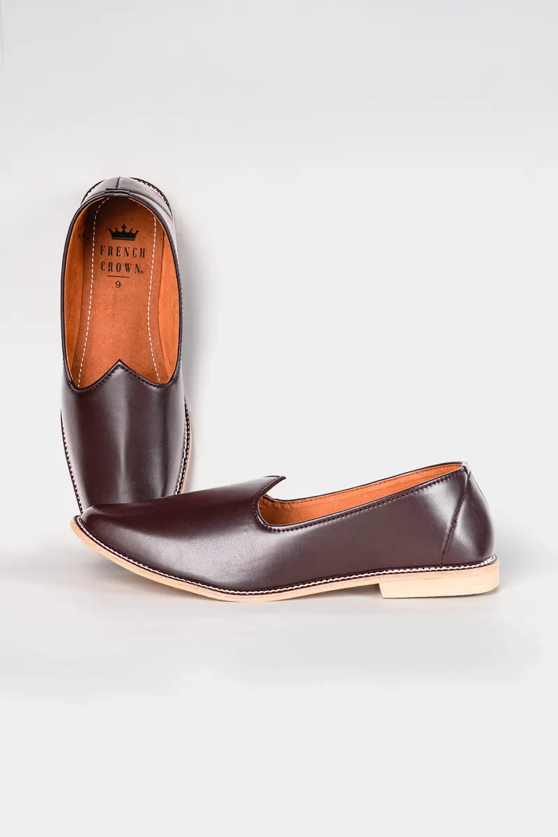 Dark Brown Vegan Leather Hand Stitched Jutis 2