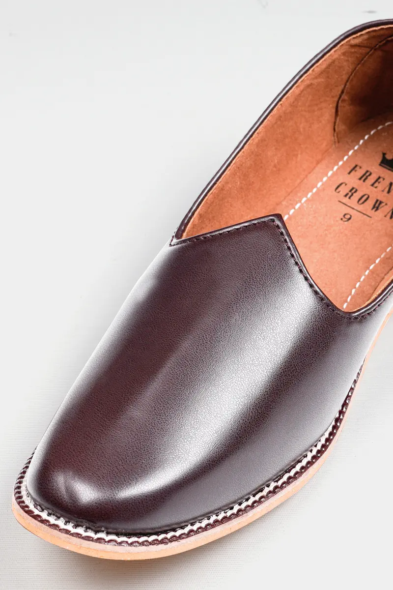 Dark Brown Vegan Leather Hand Stitched Jutis 4