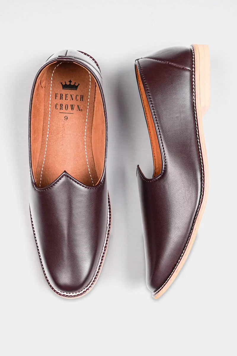 Dark Brown Vegan Leather Hand Stitched Jutis 5