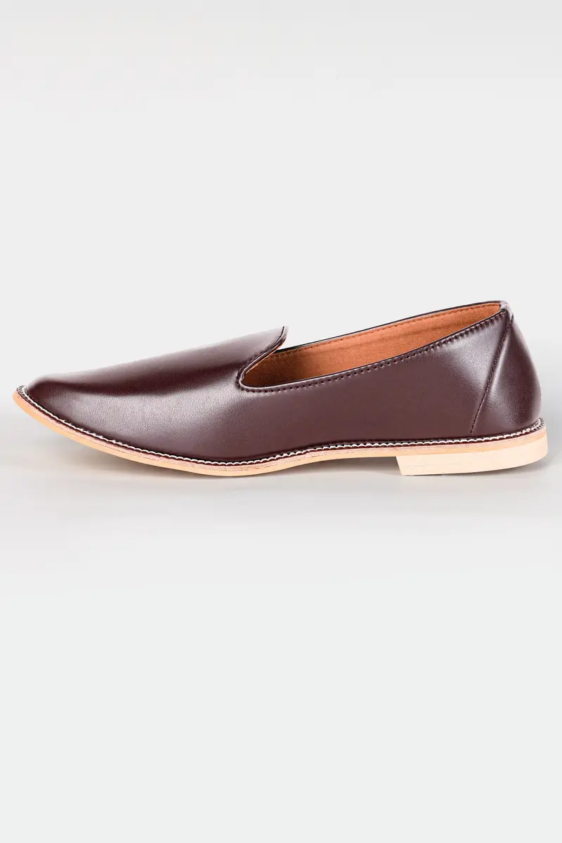 Dark Brown Vegan Leather Hand Stitched Mojri Slip-On Shoes 3