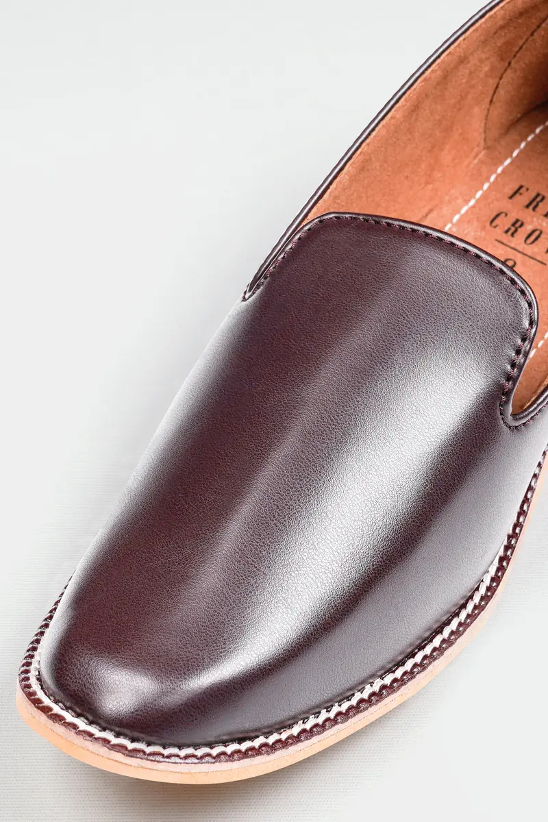 Dark Brown Vegan Leather Hand Stitched Mojri Slip-On Shoes 4